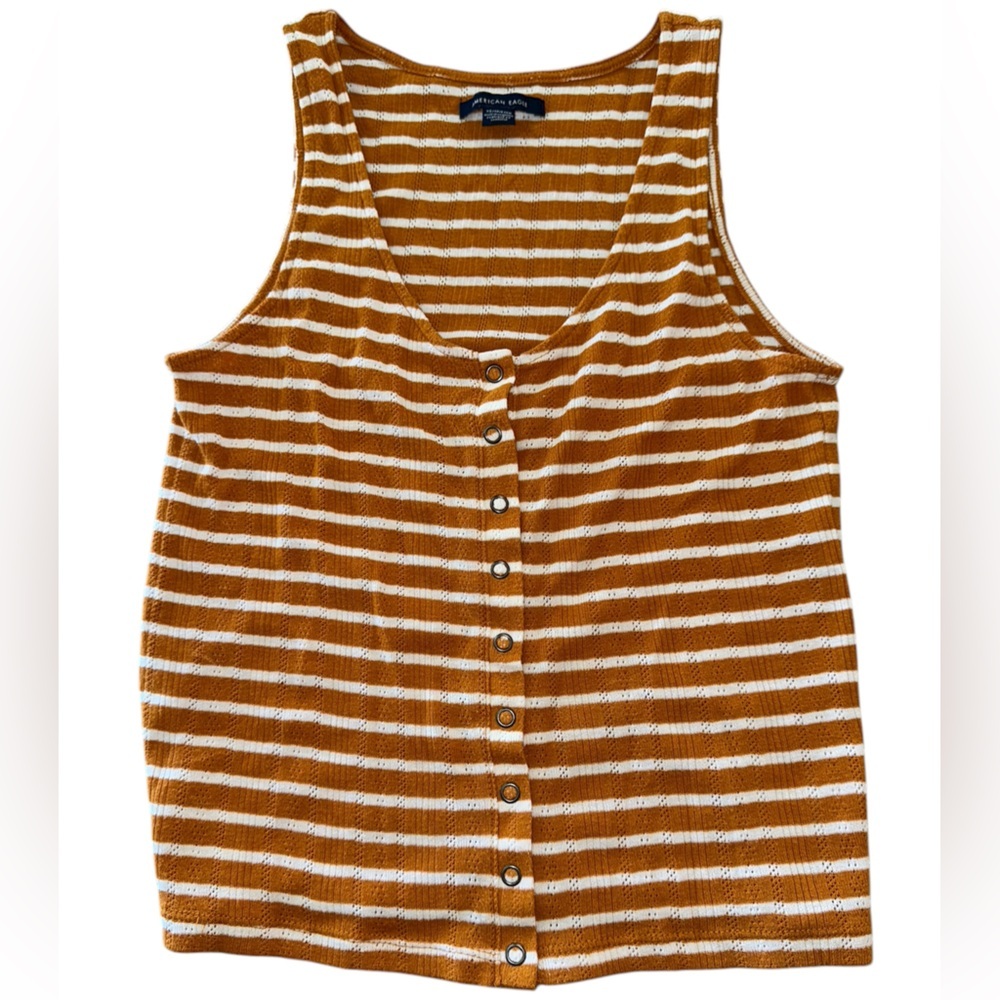 American Eagle Outfitters Orange and White Knit Button Down Tank Top XS